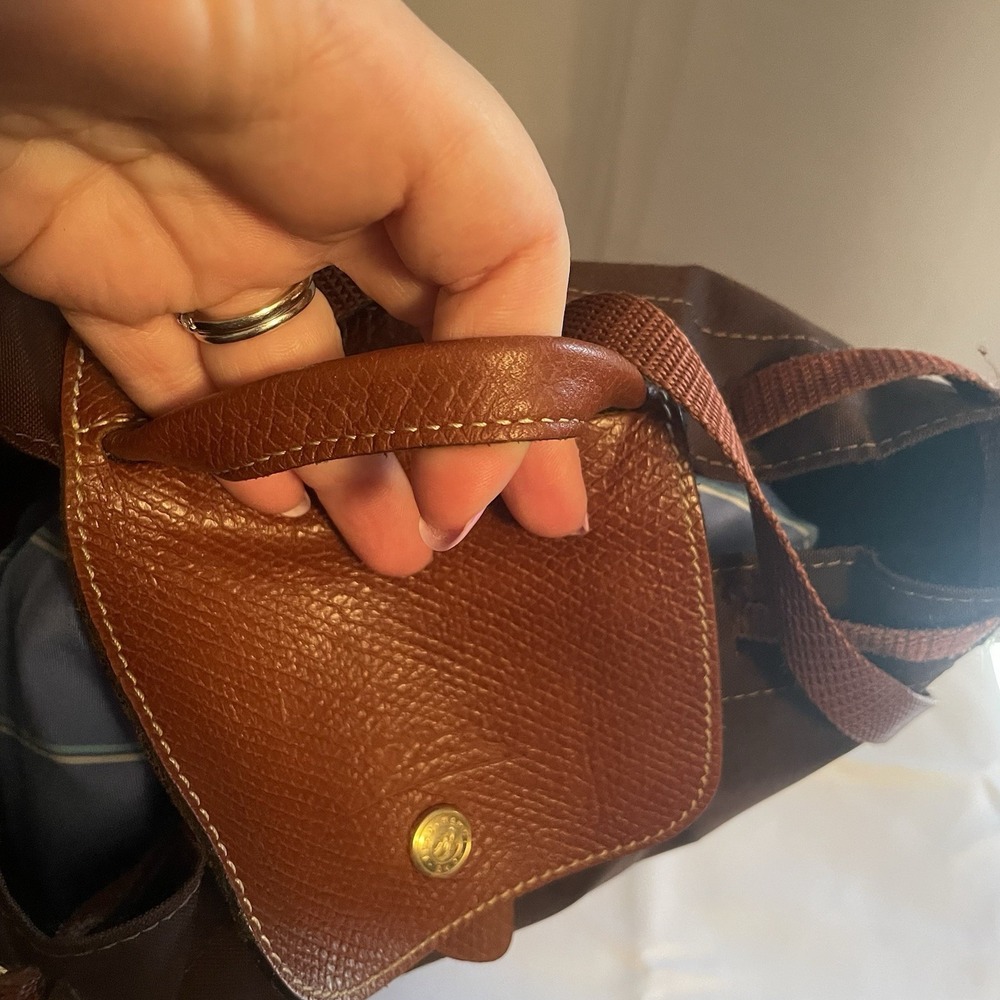 Longchamp Brown Nylon & Leather Backpack Tote - Picture 8 of 16